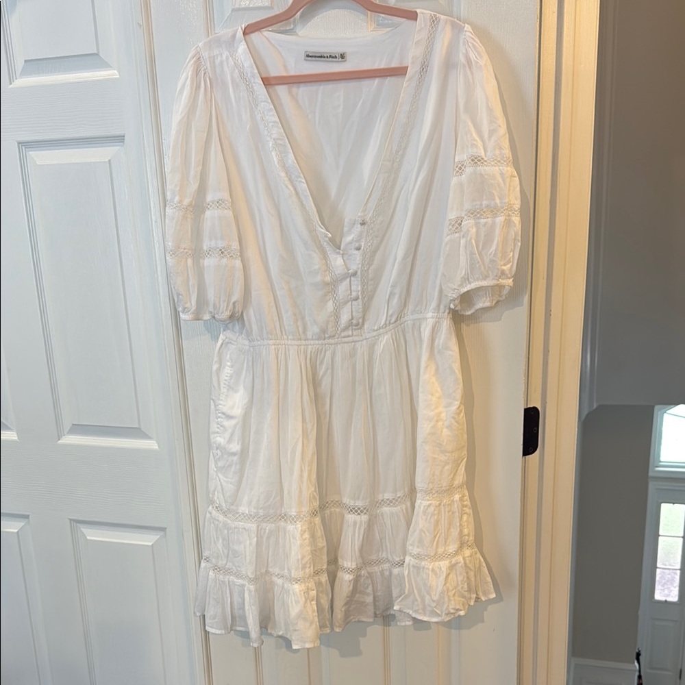 Abercrombie & Fitch White Mini Dress with Puff Sleeves